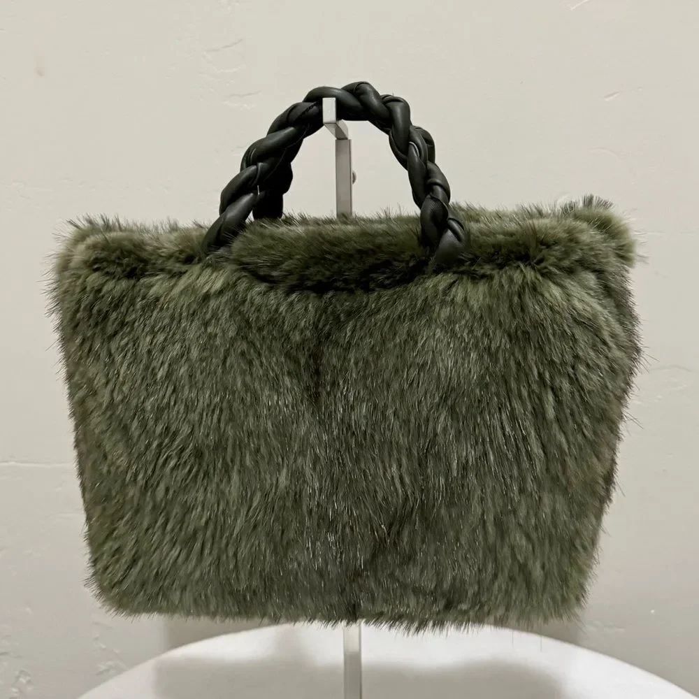 Handmade Real Beaver Fur with Sheepskin Braided Handles Tote Bag/Crossbody